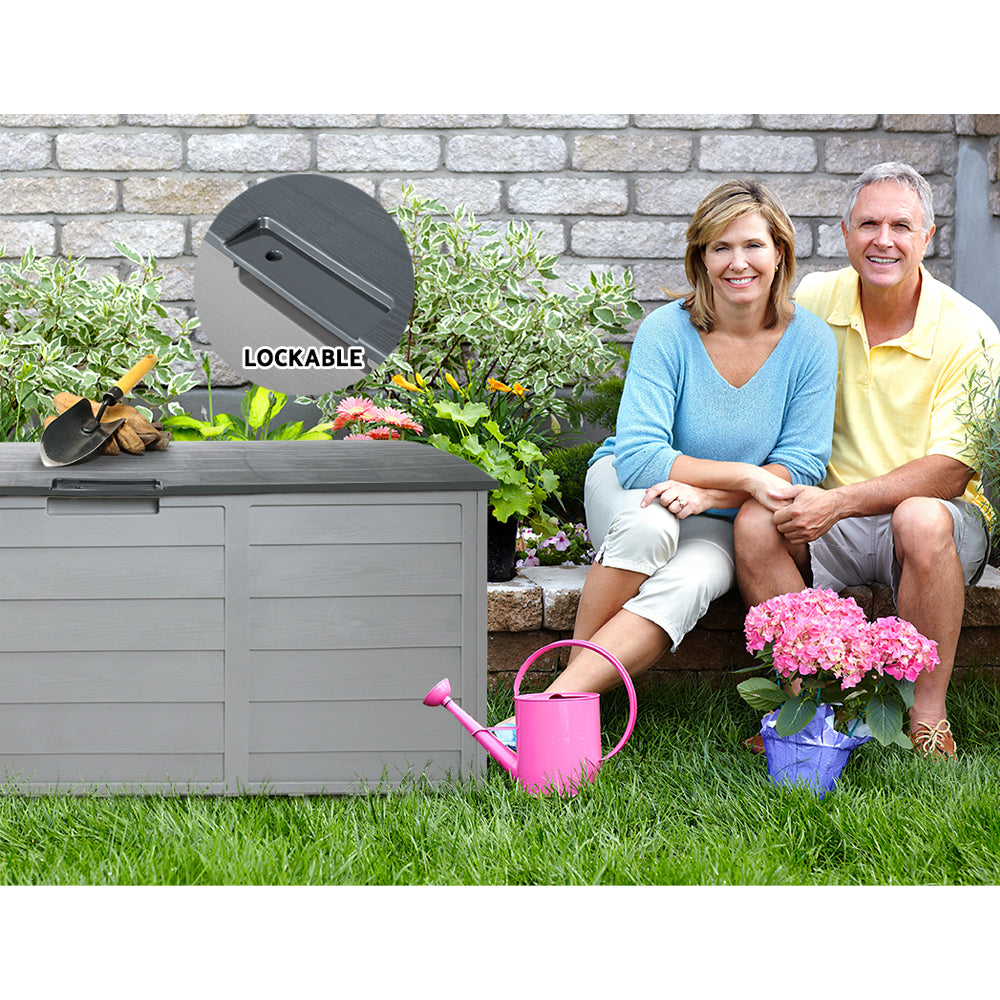 Outdoor Storage Box 290L Lockable Organiser Garden Deck Shed Tool - Grey