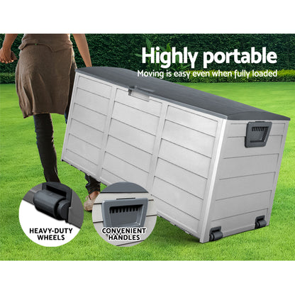 Outdoor Storage Box 290L Lockable Organiser Garden Deck Shed Tool - Grey