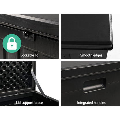 Outdoor Storage Box 80L Container Lockable Garden Toy Tool Shed Black