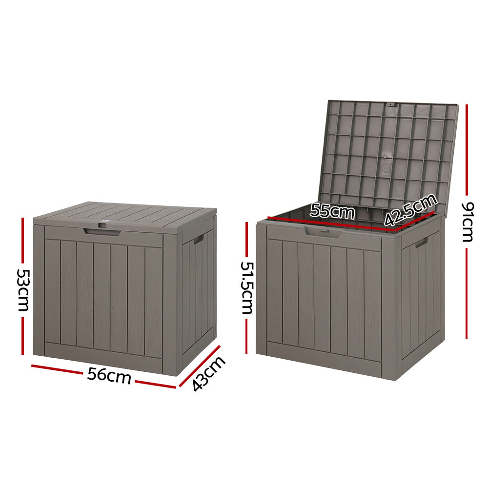 Outdoor Storage Box 118L Container Lockable Garden Toy Tool Shed Grey