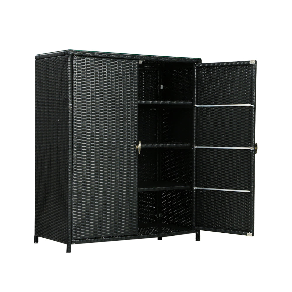 Outdoor Wicker Storage Cabinet Box - Black