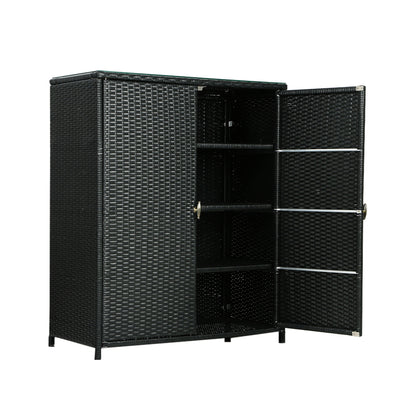 Outdoor Wicker Storage Cabinet Box - Black