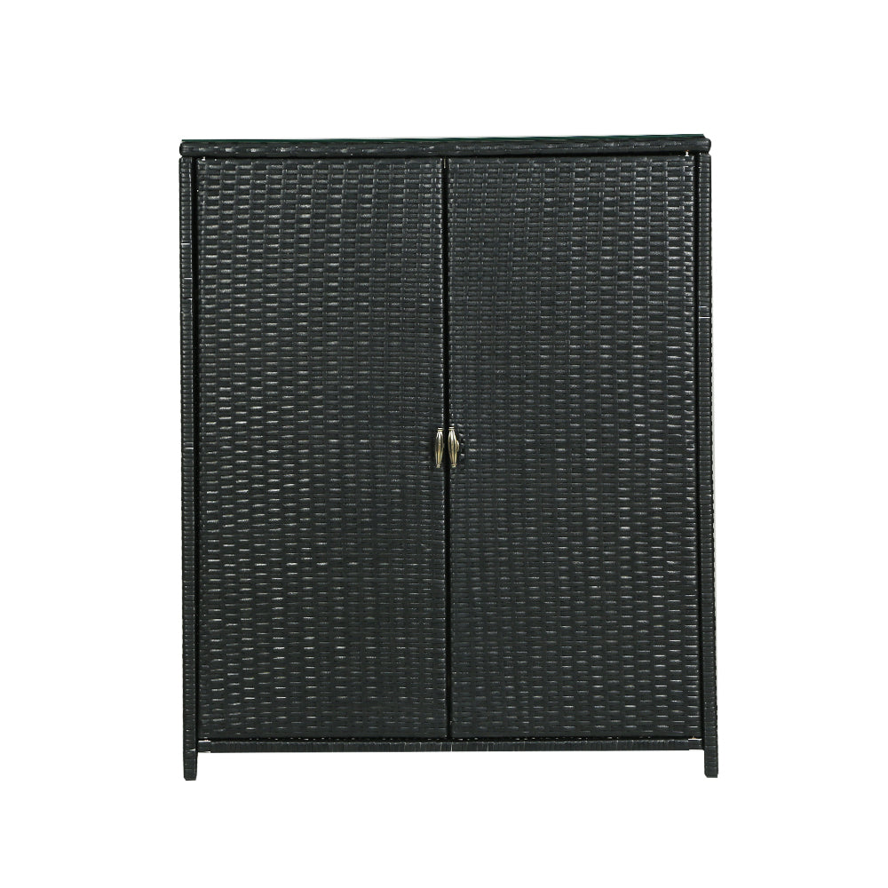 Outdoor Wicker Storage Cabinet Box - Black