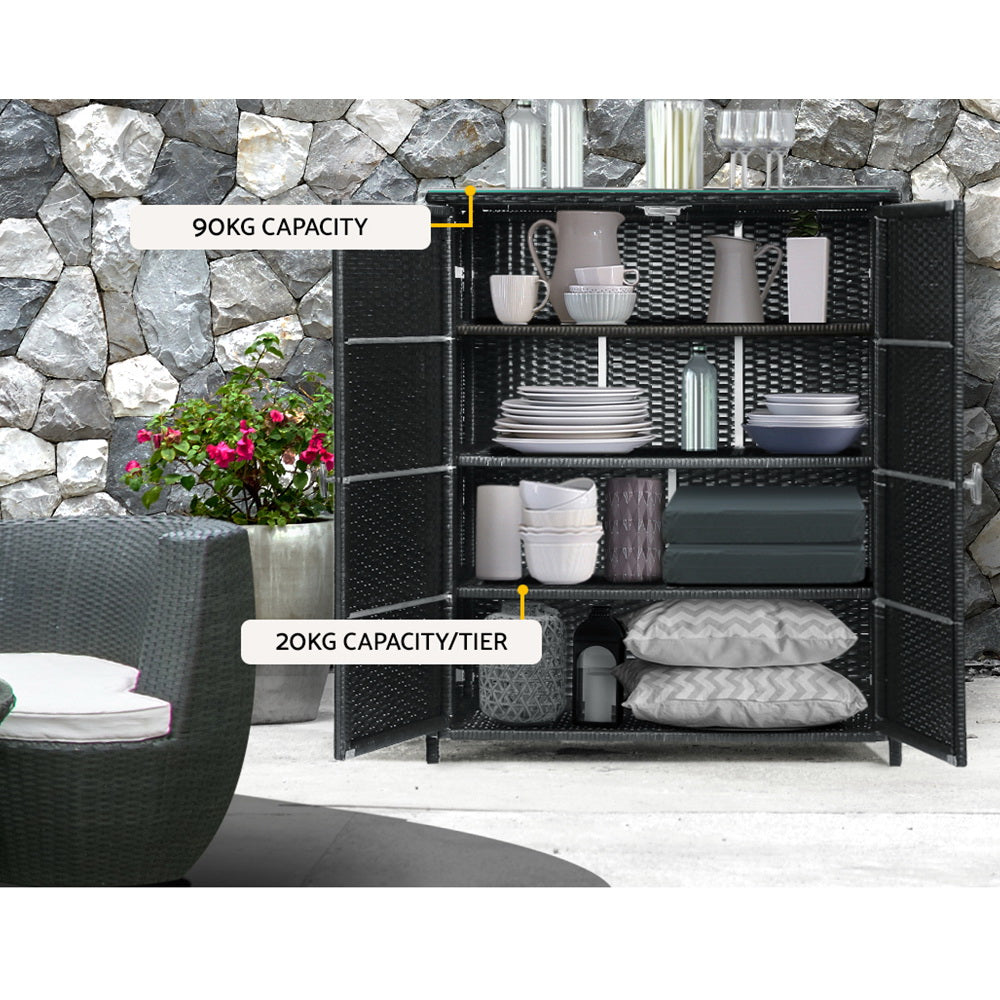 Outdoor Wicker Storage Cabinet Box - Black
