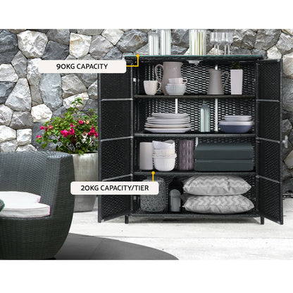 Outdoor Wicker Storage Cabinet Box - Black