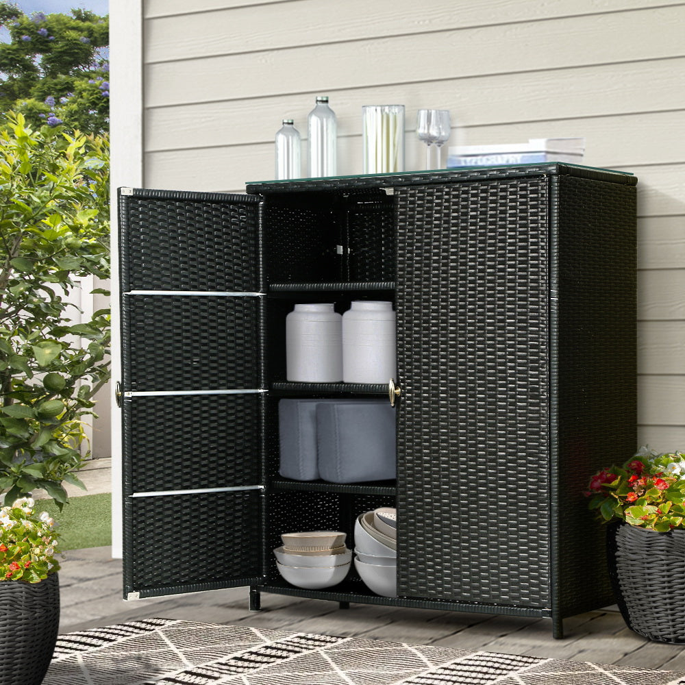 Outdoor Wicker Storage Cabinet Box - Black