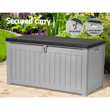 Outdoor Storage Box 190L Container Lockable Garden Bench Tool Shed - Black