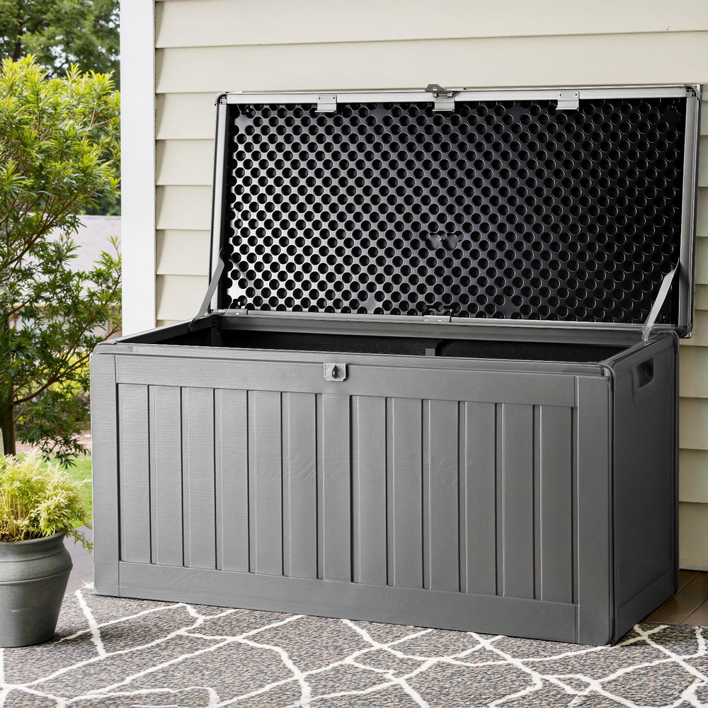 Outdoor Storage Box 190L Container Lockable Garden Bench Tool Shed - Black
