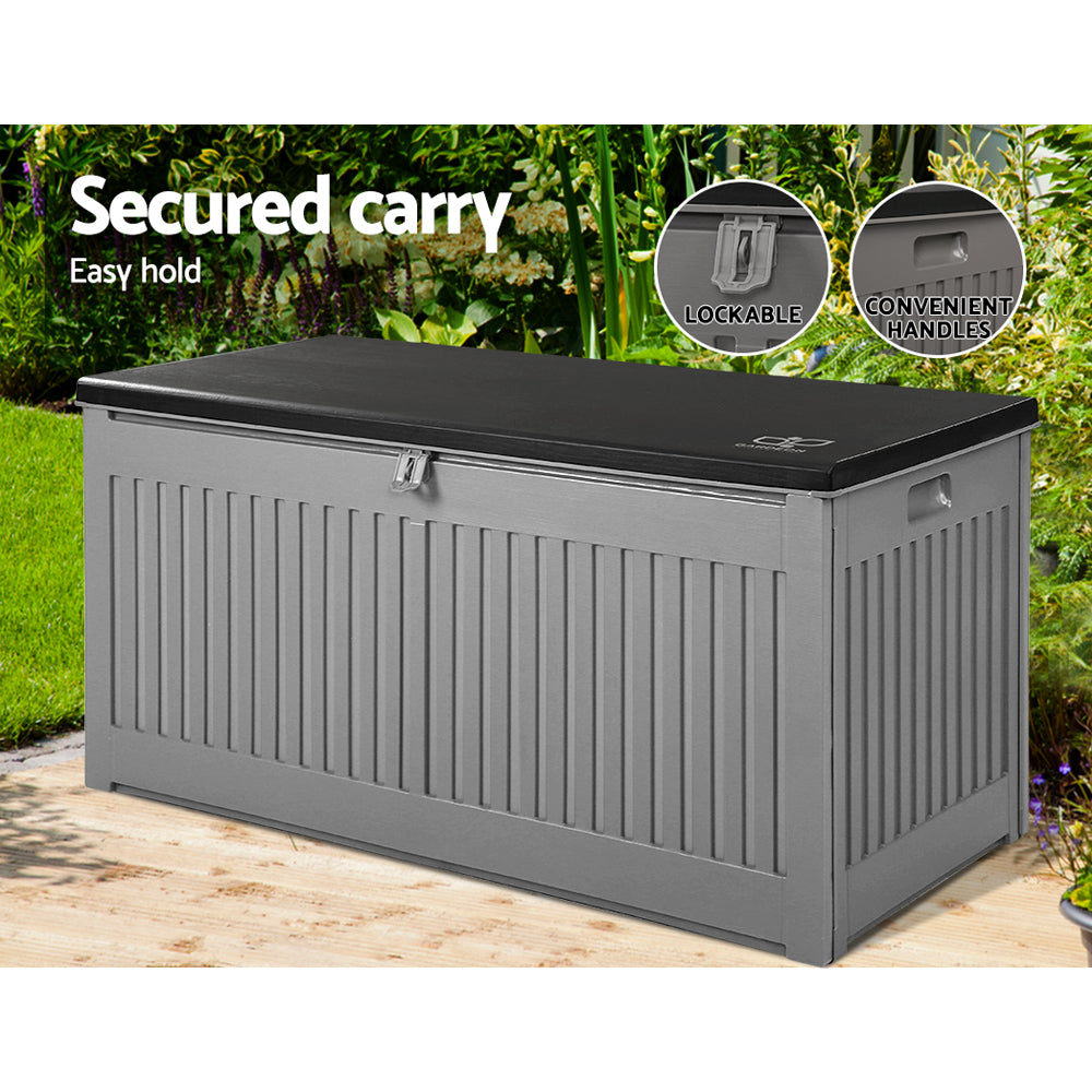 Outdoor Storage Box 270L Container Lockable Garden Bench Tool Shed Grey