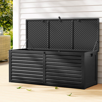 Outdoor Storage Box 390L Container Lockable Garden Bench Shed Tools Toy - Black