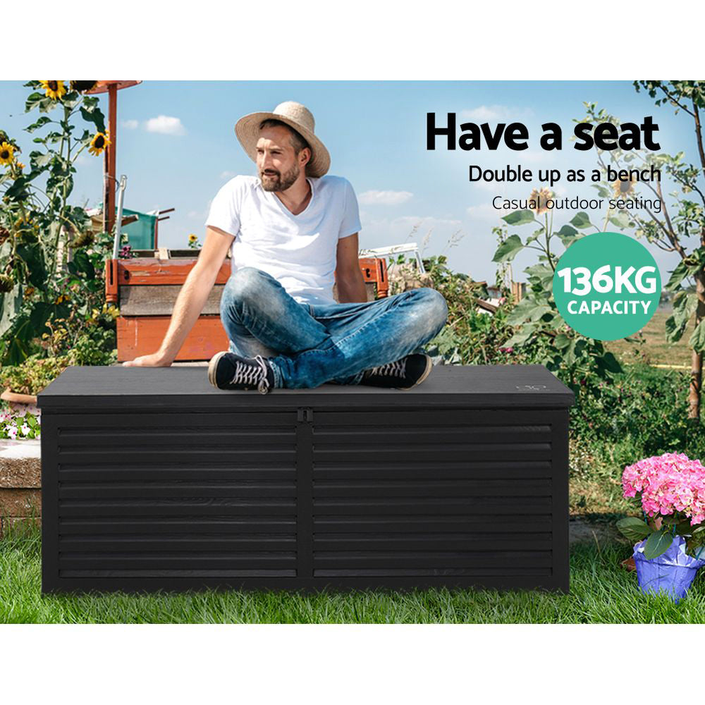 Outdoor Storage Box 390L Container Lockable Garden Bench Shed Tools Toy - Black