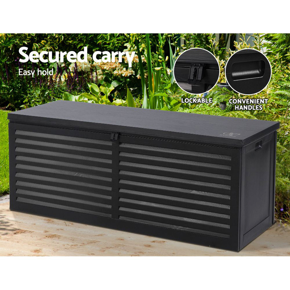 Outdoor Storage Box 390L Container Lockable Garden Bench Shed Tools Toy - Black