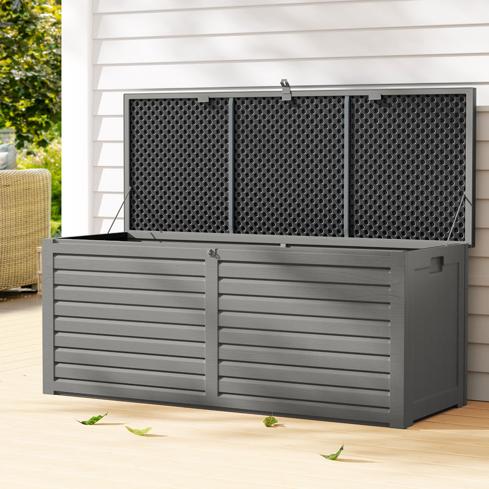Outdoor Storage Box 390L Container Lockable Garden Bench Tools Toy Shed Black