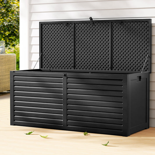 Outdoor Storage Box 490L Container Lockable Garden Bench Shed Tools Toy - Black