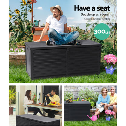 Outdoor Storage Box 490L Container Lockable Garden Bench Shed Tools Toy - Black