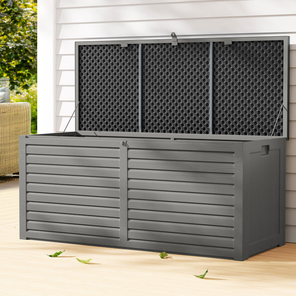 Outdoor Storage Box 490L Container Lockable Garden Bench Tools Toy Shed - Black