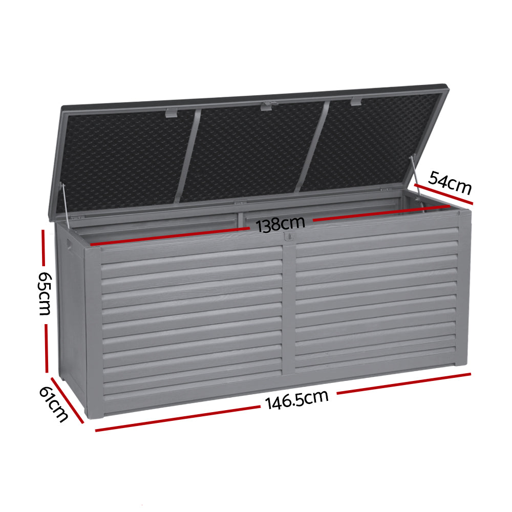 Outdoor Storage Box 490L Container Lockable Garden Bench Tools Toy Shed - Black