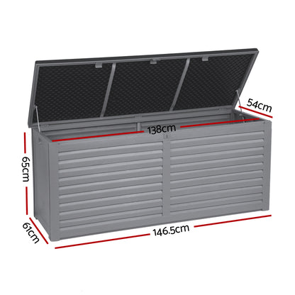 Outdoor Storage Box 490L Container Lockable Garden Bench Tools Toy Shed - Black
