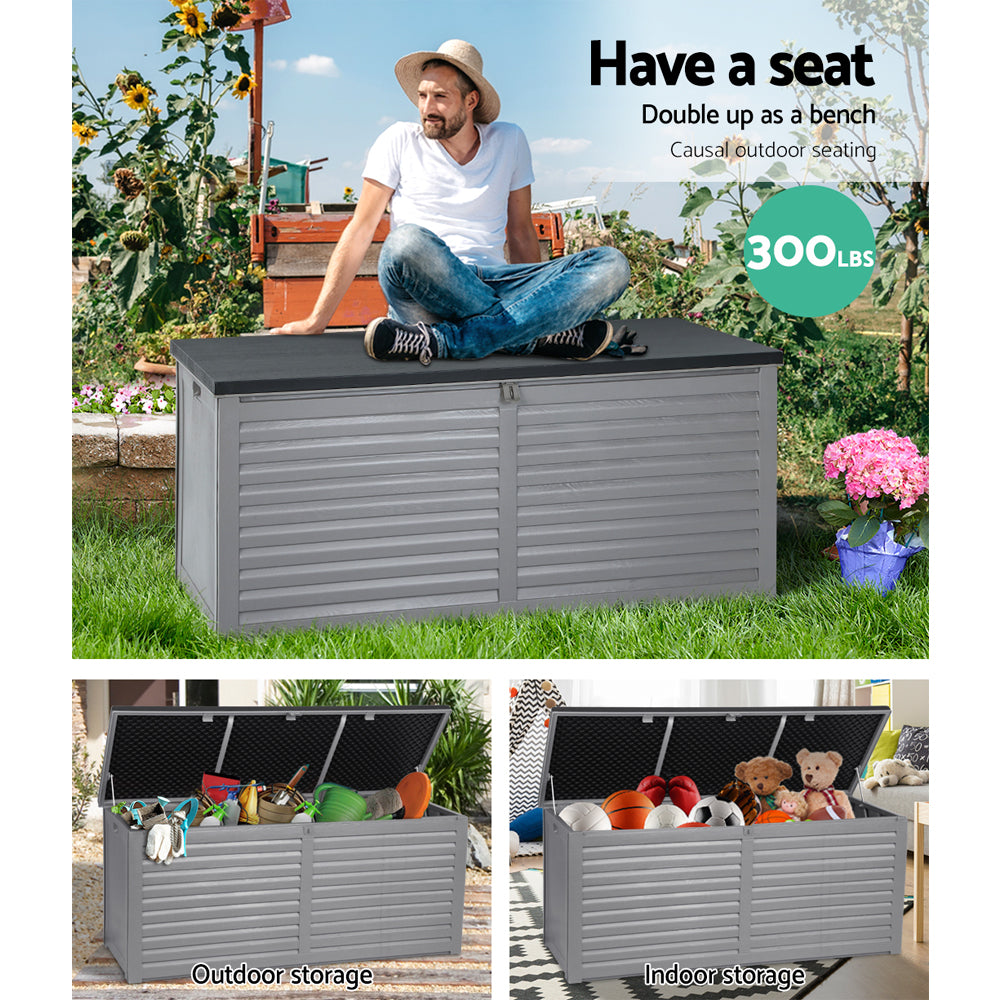 Outdoor Storage Box 490L Container Lockable Garden Bench Tools Toy Shed - Black