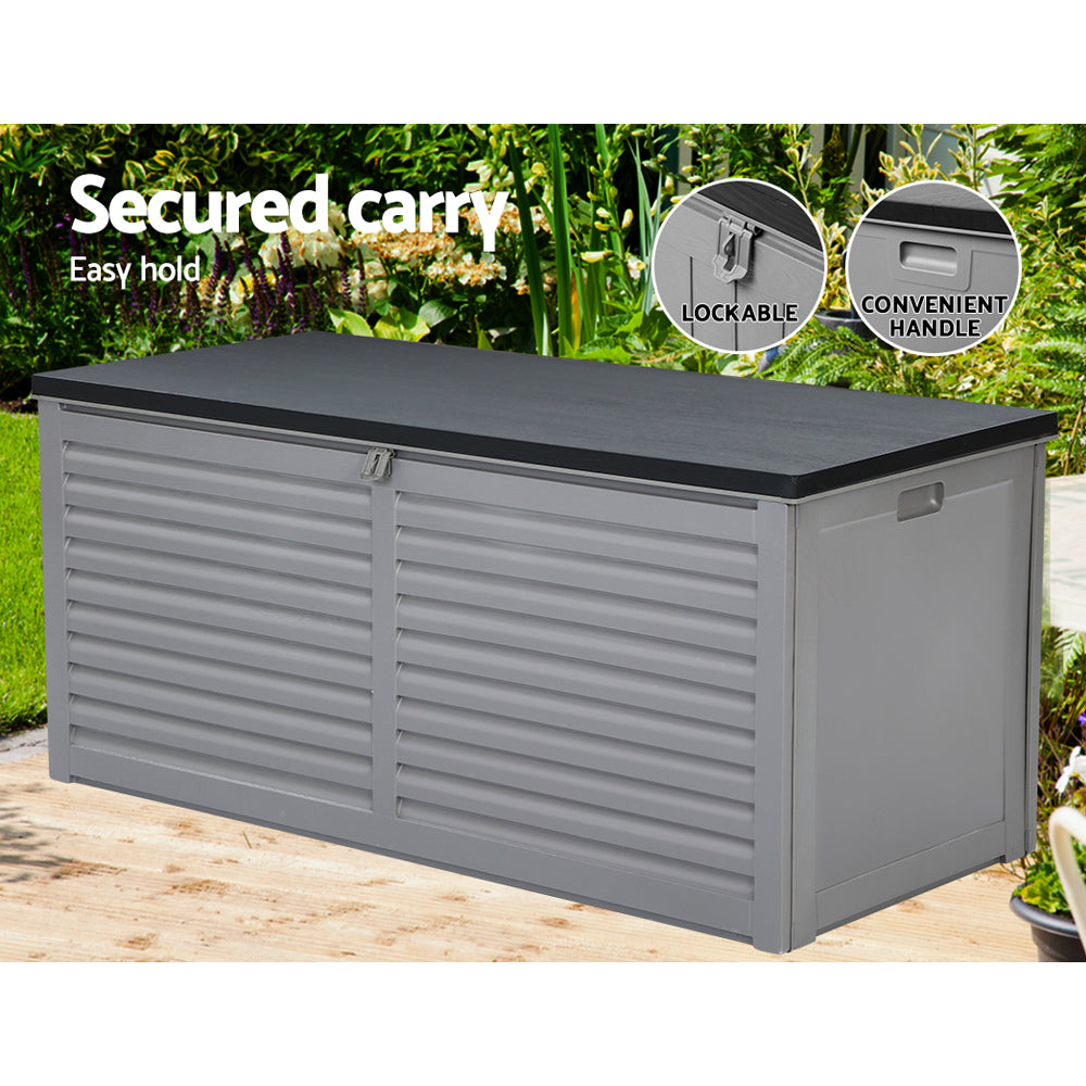 Outdoor Storage Box 490L Container Lockable Garden Bench Tools Toy Shed - Black
