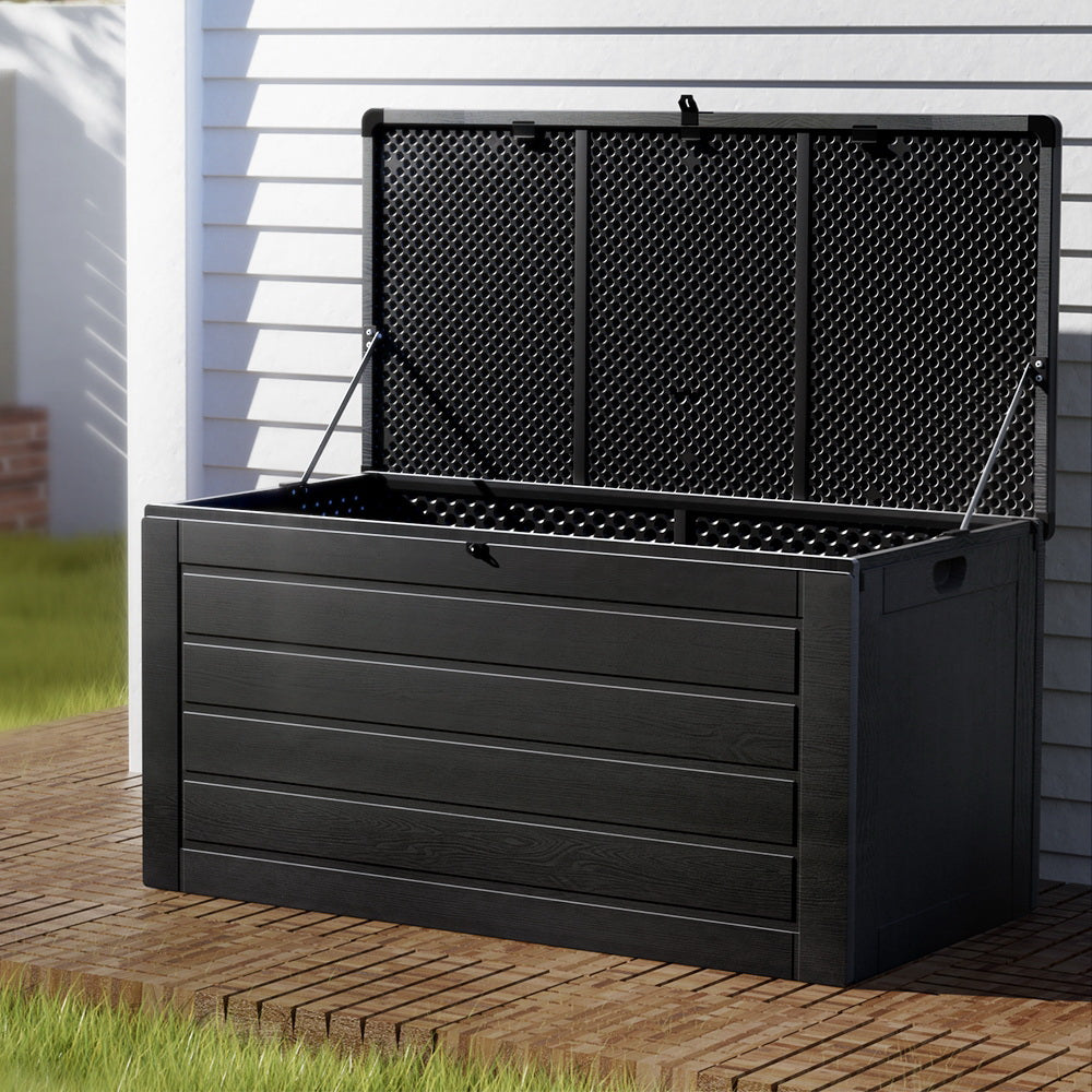 Outdoor Storage Box 680L Container Lockable Garden Bench Shed Tool - Black