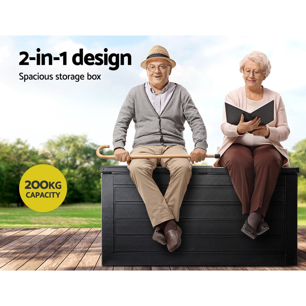 Outdoor Storage Box 680L Container Lockable Garden Bench Shed Tool - Black