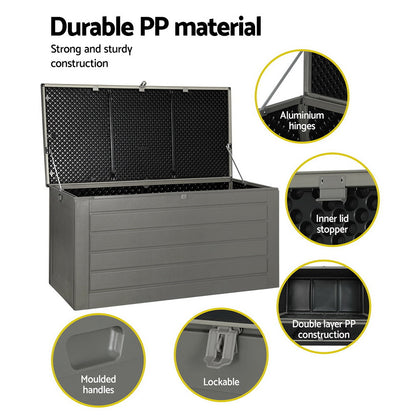 Outdoor Storage Box 680L Container Lockable Garden Bench Tool Shed - Black