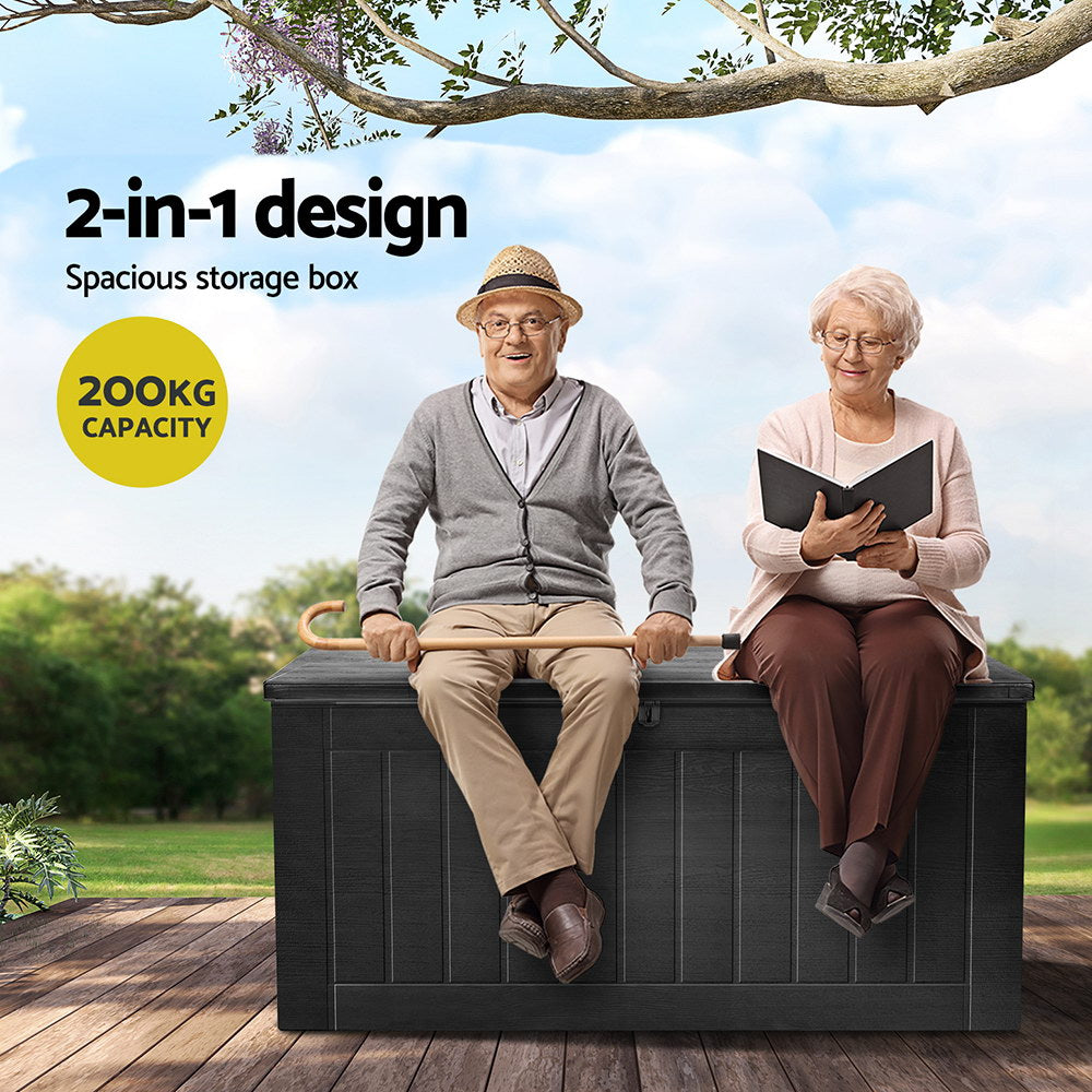 Outdoor Storage Box 830L Container Lockable Bench Tool Shed - Black