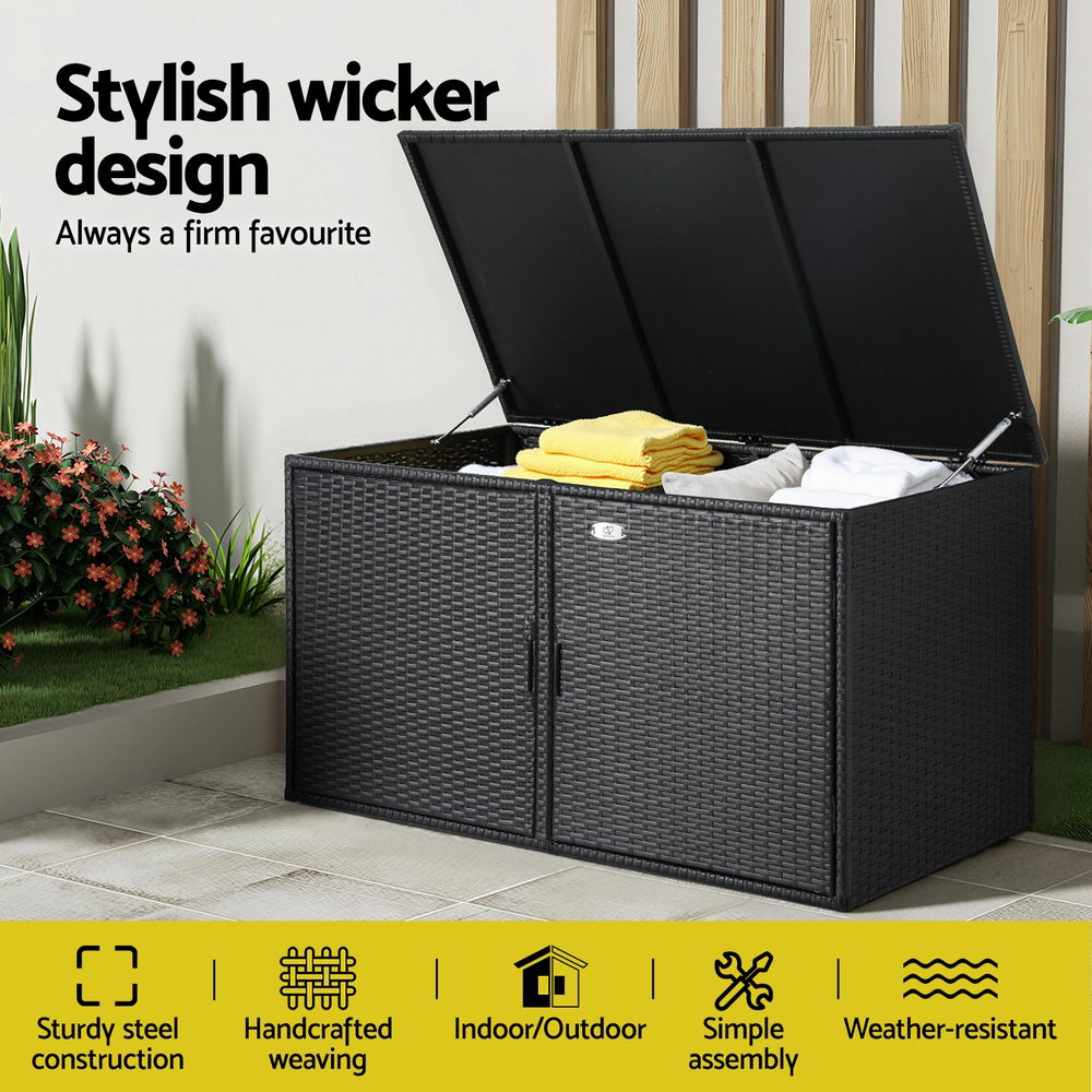 Outdoor Storage Cabinet Box Deck Wicker - Black