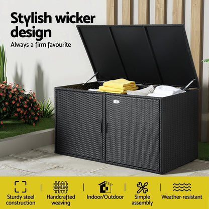 Outdoor Storage Cabinet Box Deck Wicker - Black