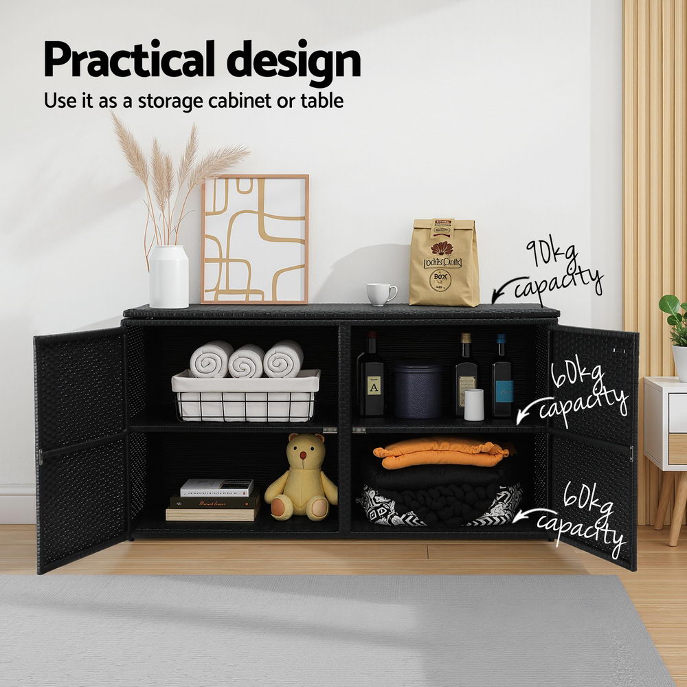 Outdoor Storage Cabinet Box Deck Wicker - Black