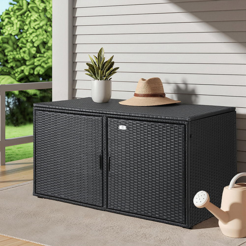 Outdoor Storage Cabinet Box Deck Wicker - Black