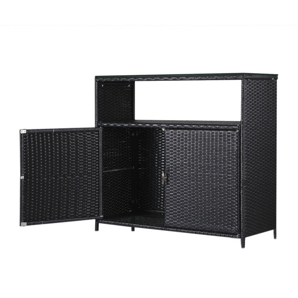 Outdoor Wicker Storage Cabinet - Black
