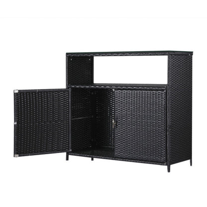 Outdoor Wicker Storage Cabinet - Black