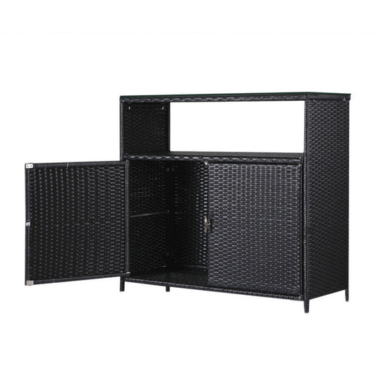 Outdoor Wicker Storage Cabinet - Black