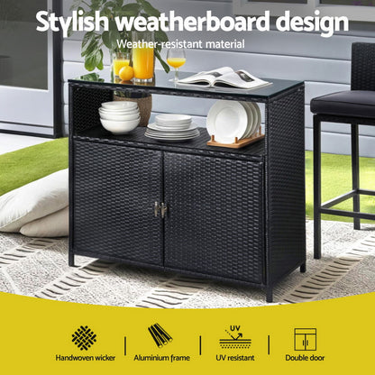 Outdoor Wicker Storage Cabinet - Black