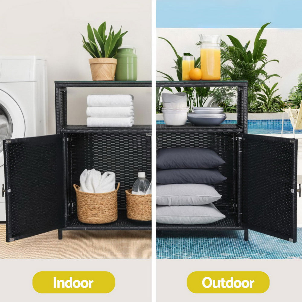 Outdoor Wicker Storage Cabinet - Black