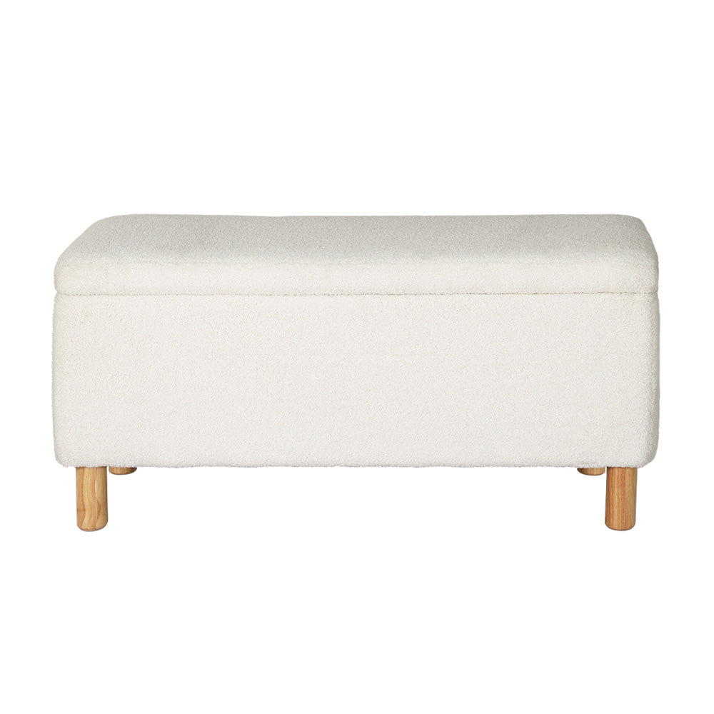 Storage Ottoman Blanket Box 99cm Teddy Fabric - White