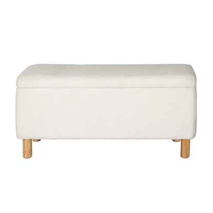 Storage Ottoman Blanket Box 99cm Teddy Fabric - White