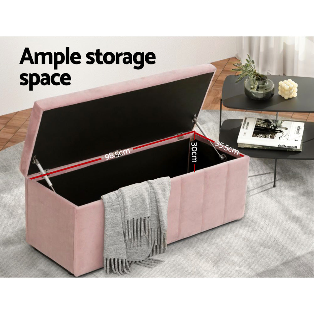 Storage Ottoman Blanket Box 103cm Velvet - Pink