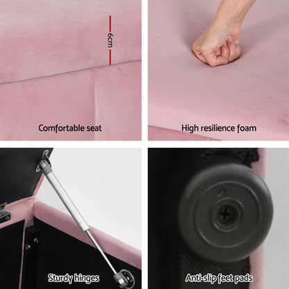 Storage Ottoman Blanket Box 103cm Velvet - Pink