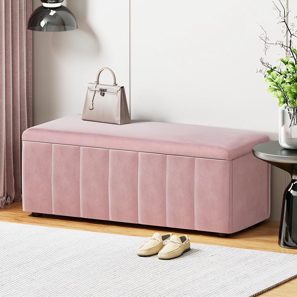 Storage Ottoman Blanket Box 103cm Velvet - Pink