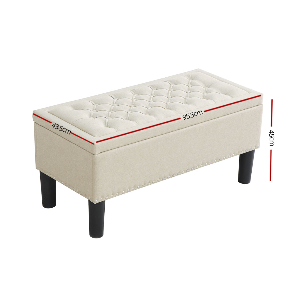 Storage Ottoman Blanket Box 96cm Linen - Taupe