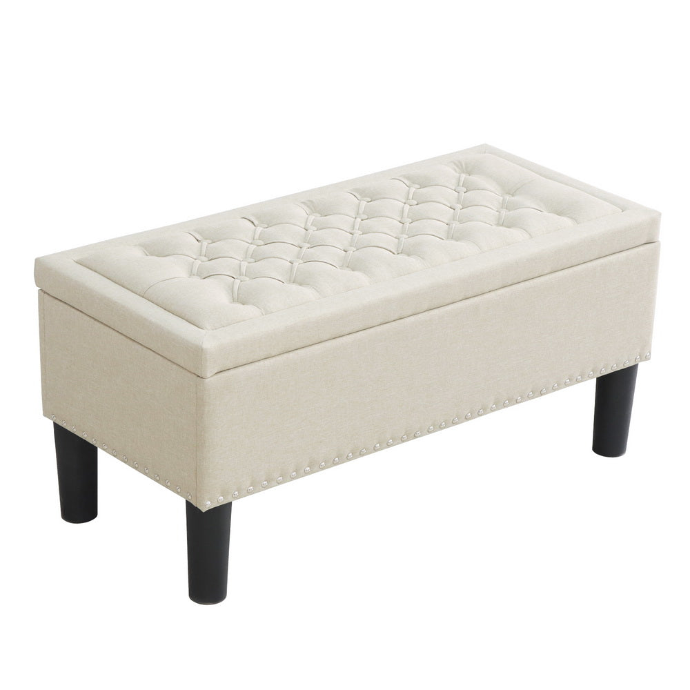 Storage Ottoman Blanket Box 96cm Linen - Taupe