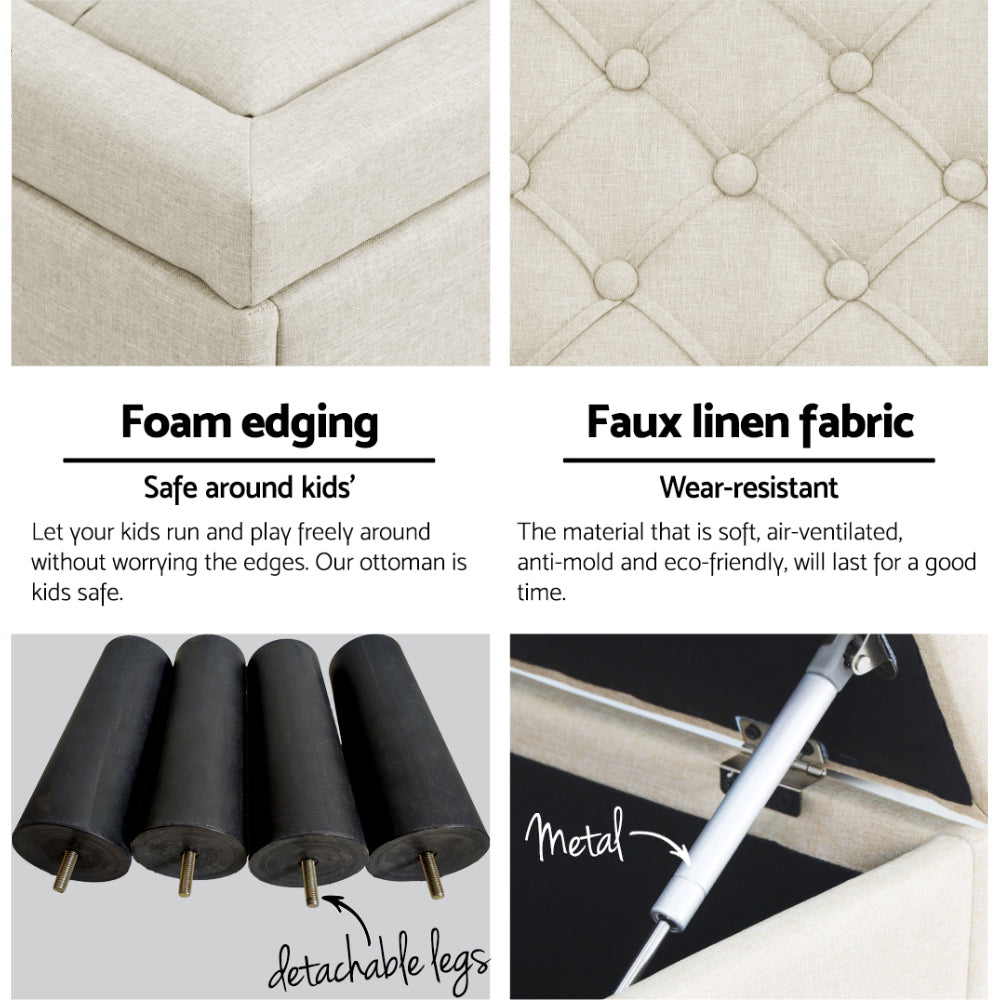 Storage Ottoman Blanket Box 96cm Linen - Taupe