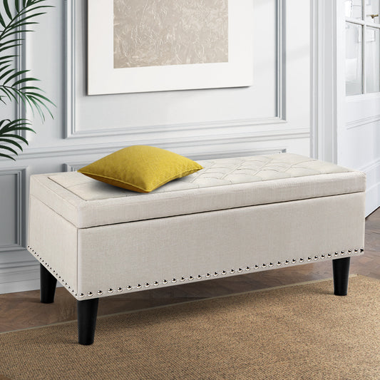 Storage Ottoman Blanket Box 96cm Linen - Taupe