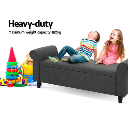 Storage Ottoman Blanket Box 125cm Arm Linen - Grey