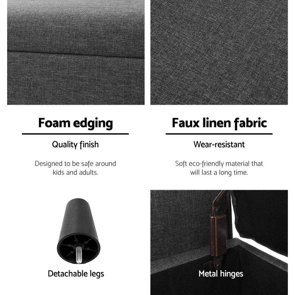 Storage Ottoman Blanket Box 125cm Arm Linen - Grey