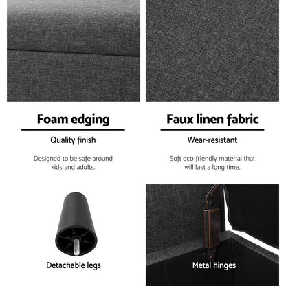 Storage Ottoman Blanket Box 125cm Arm Linen - Grey