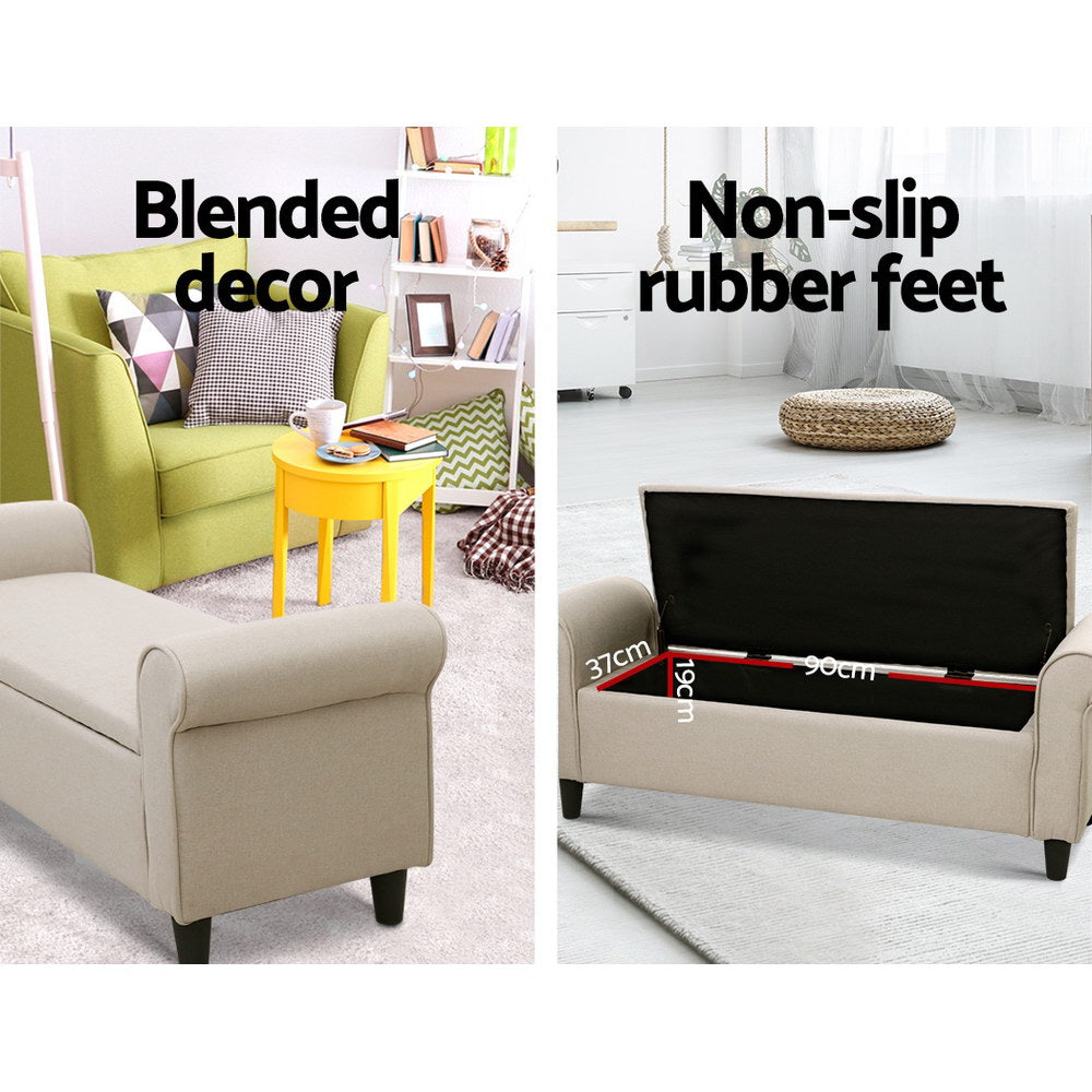 Storage Ottoman Blanket Box 125cm Arm Linen - Taupe